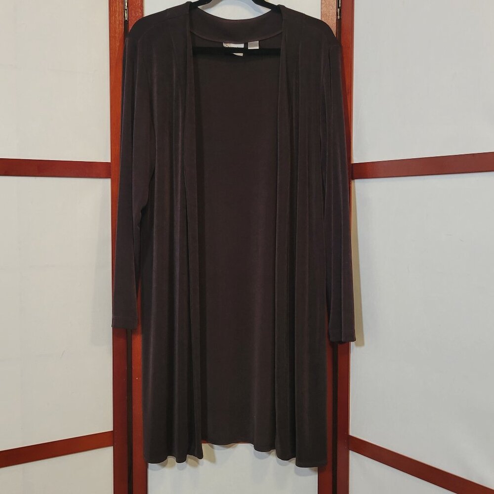 Chico's Travelers Long Open Jacket - Brown - Size 3